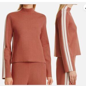 Veronica Beard Retha Sweater Terracotta Mock Neck Side Stripe XS